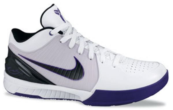 Kobe Bryant basketball shoes pictures: Nike Zoom Kobe IV 4 White Edition in colors white, black and purple, picture 02