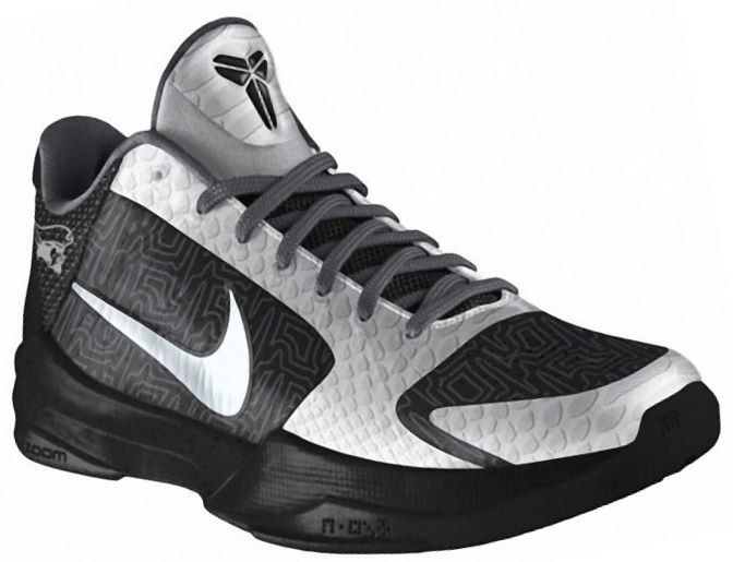 Kobe Bryant basketball shoes pictures: Nike Zoom Kobe V 5 2010 Nike id Edition in colors black and white
