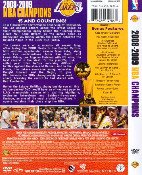 DVD Back Cover 2009 Los Angeles Lakers Championship