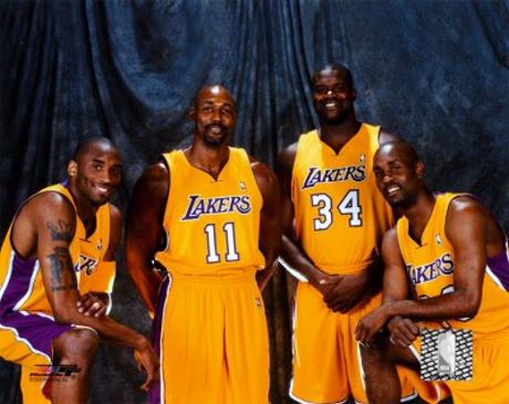 Lakers Players Picture: 2003-2004 starters Kobe Bryant, Karl Malone, Shaquille O'Neal and Gary Payton
